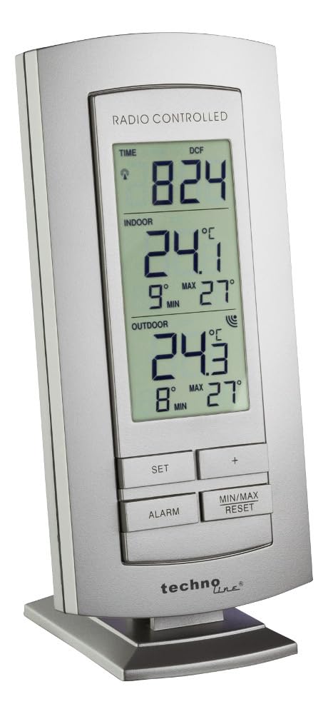 "Technoline Wetterstation WS 9140-IT mit Funkuhr und Innen- und Aussentemperaturanzeige (Silber-Silb