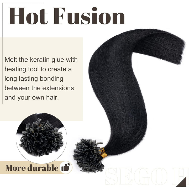 SEGO Bondings Extensions Echthaar 0.5g/Strähnen Haarverlängerung Keratin U-Tip Glue 100 Strähnen 100