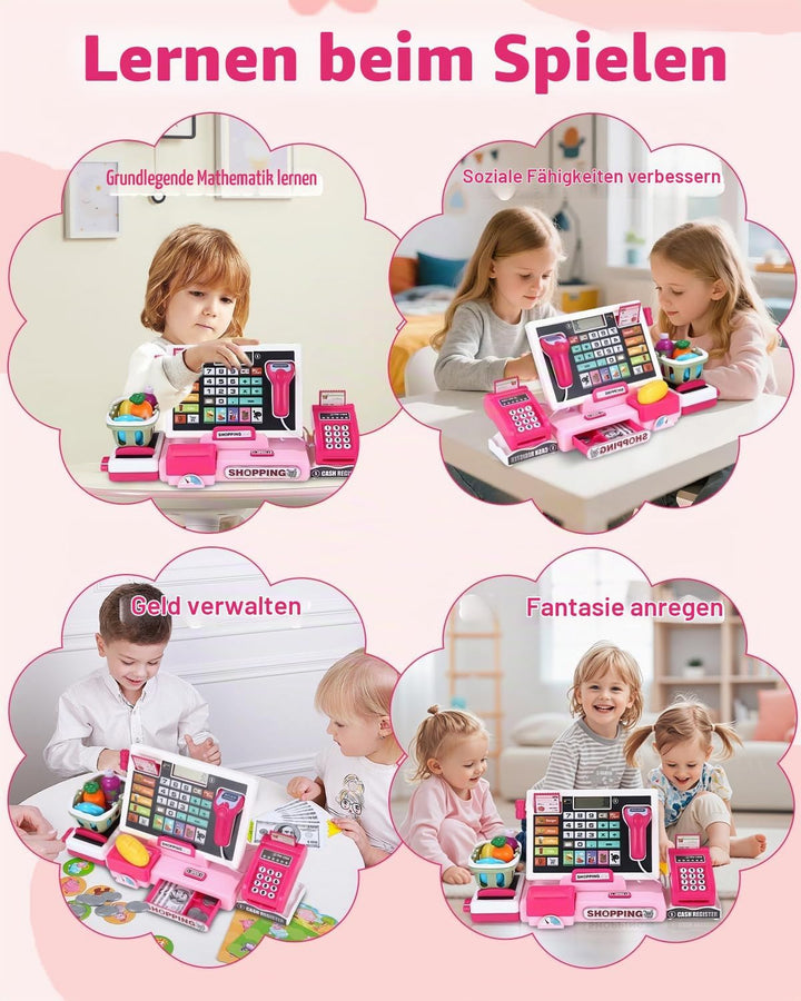 heuchaey Kinder Kasse Spielzeug, Kinderkasse Registrierkasse Set, Rosa | Elektronische Registrierkas
