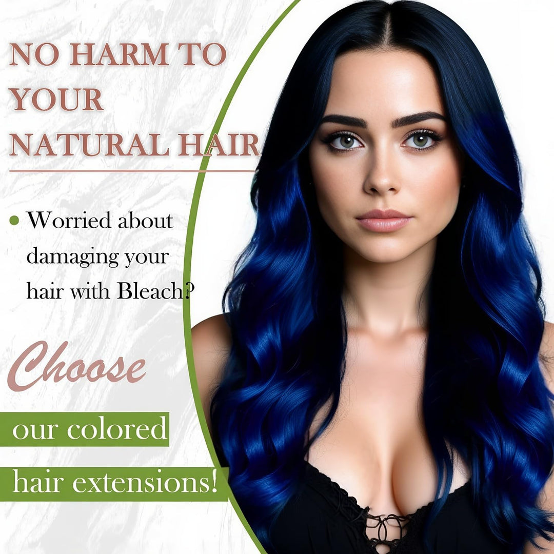 RUNATURE Echthaar Extensions Tape Blau 35cm Echte Haare 10 Stück Unsichtbare Tape Extensions Echthaa
