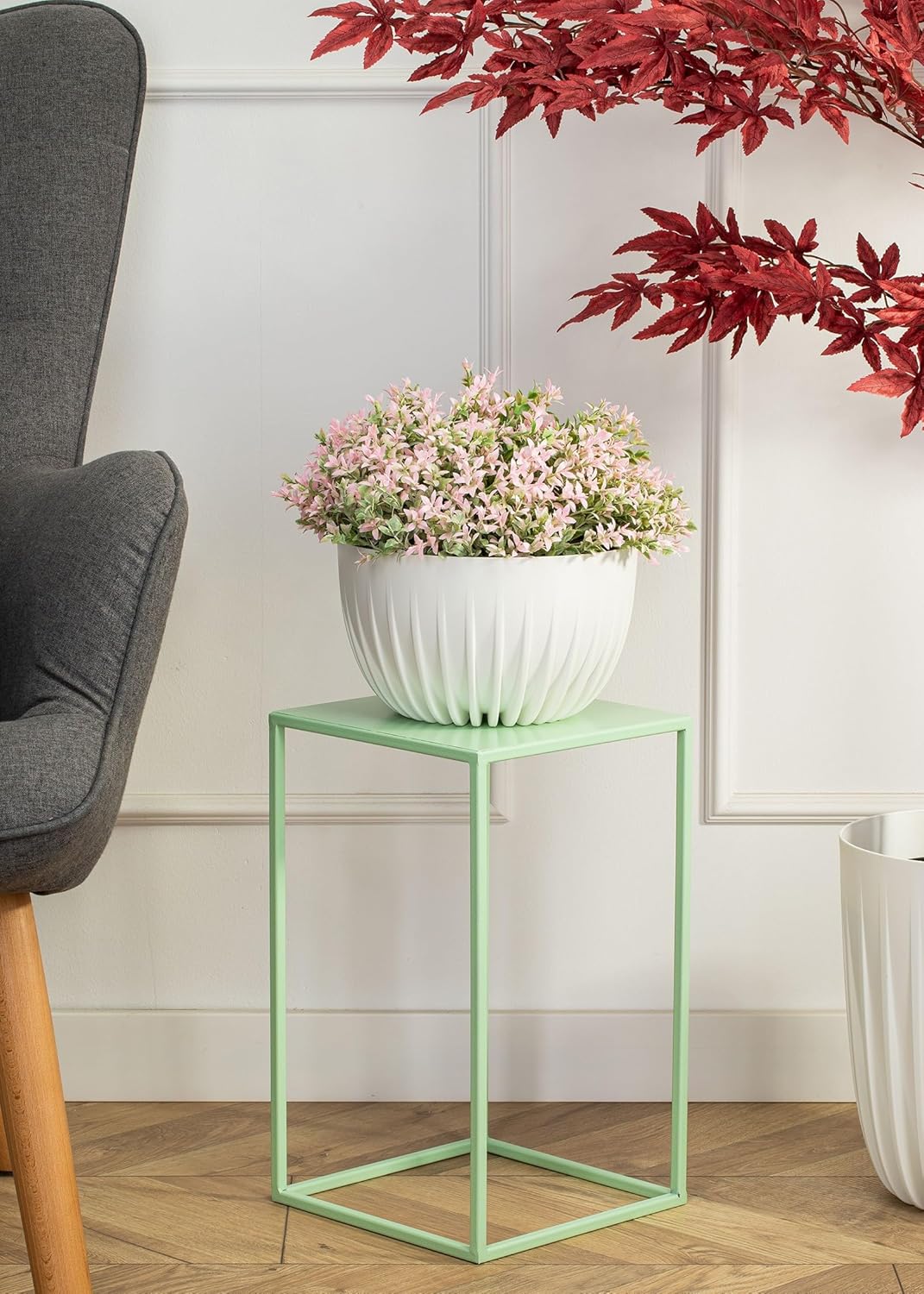 HowHomely Blumenständer Metall Grünblau 40 cm Hoch - Solider und Robuster Blumenhocker Metall - Pfla