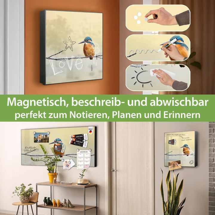 banjado® Grosser Schlüsselkasten Glas/Schlüsselbox 30cm x 30cm mit 50 Haken - Motiv Pause/Schlüsselk