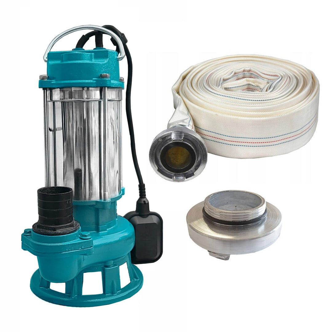 Set IBO Furiatka 2 Tauchpumpe Pumpe Wasserpumpe V550 230V mit Zerkleinerer + 20m Schlauch + 2" Ansch