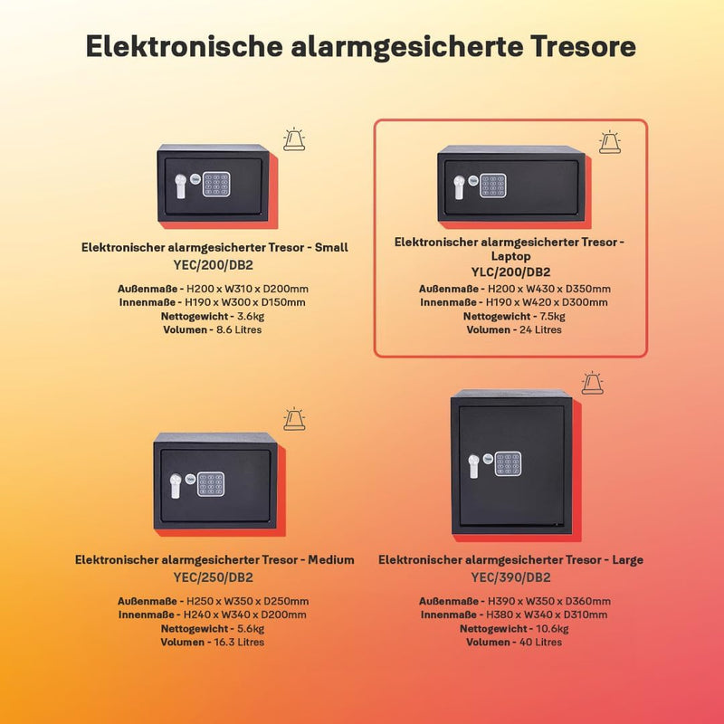 Yale Elektronischer Gästetresor - YLG/200/DB2 - Laptop - Schwarz - Standardsicherheit New Version (D