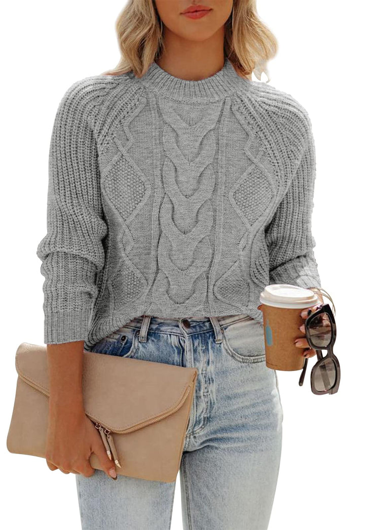 ANCAPELION Damen Kabel Pullover,Winter Casual Leicht Rundhals Langarm Einfarbig Elegant Gerippt Stri