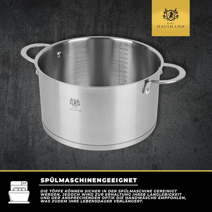 Edelstahl Topf - 6.1L - Ø 24 cm - Kochtopf Induktion für alle Herdarten Geeignet - Edelstahltopf mit