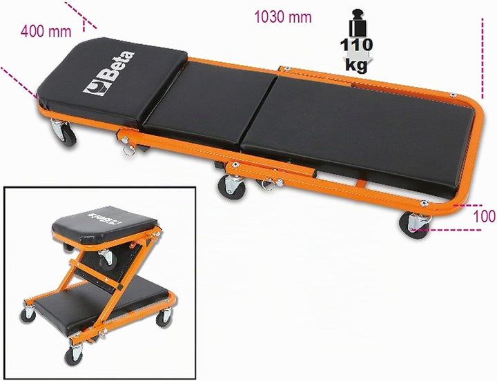 Beta 3002 Montageroller, Rollbrett für die Werkstatt, PKW Liegewagen (umbaubar zum Sitz, stabil und