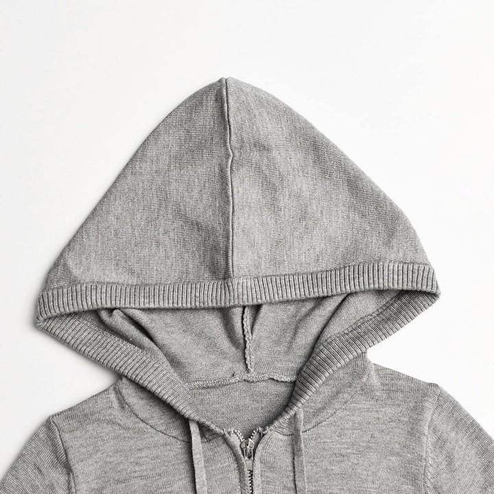 Damen Zweiteiler Hose und Pullover Strick Reissverschluss Up Crop Hoodies Vintage Sweatshirts mit Ka