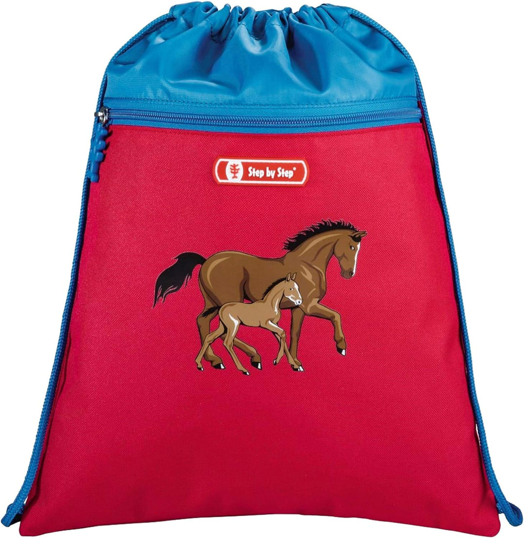 Step by Step Schulranzen-Set LIGHT „Horse Family“ 4-teilig, blau-rot, Pferde-Design, ergonomischer T