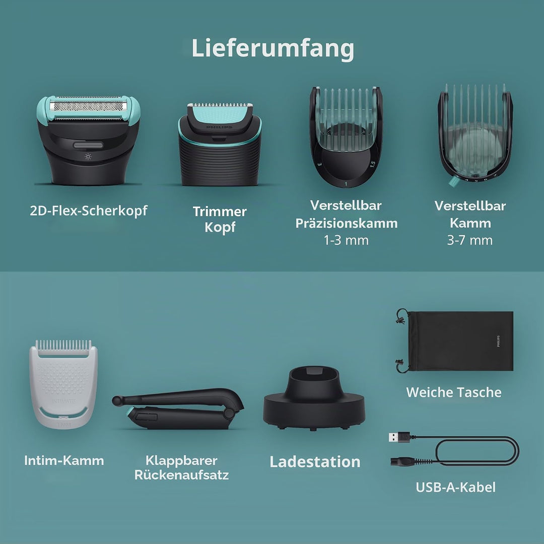 Philips Norelco BG7480/50 Body Groomer 7000 Series, Ganzkörperpflege, konturfolgender 2D-Flexkopf, d