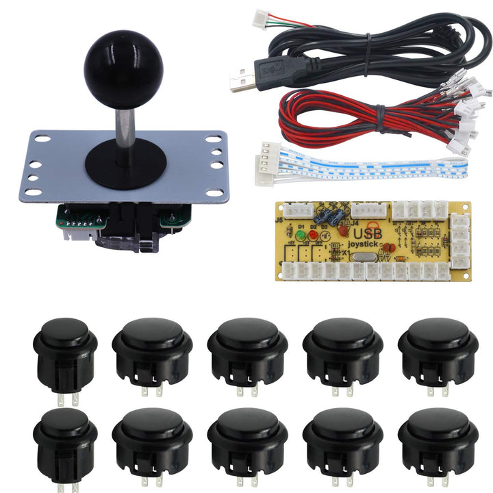 SJJX Zero Delay Arcade DIY Kit Parts USB Encoder to PC Joystick 5Pin Rocker + 10pcs Black Push Butto