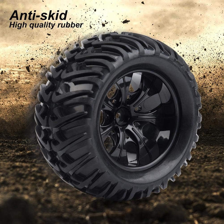 Dilwe RC Auto Reifen, 4 Stück Y-förmigen Muster Reifen Gummireifen mit Naben für 1/10 Skala RC LKW A