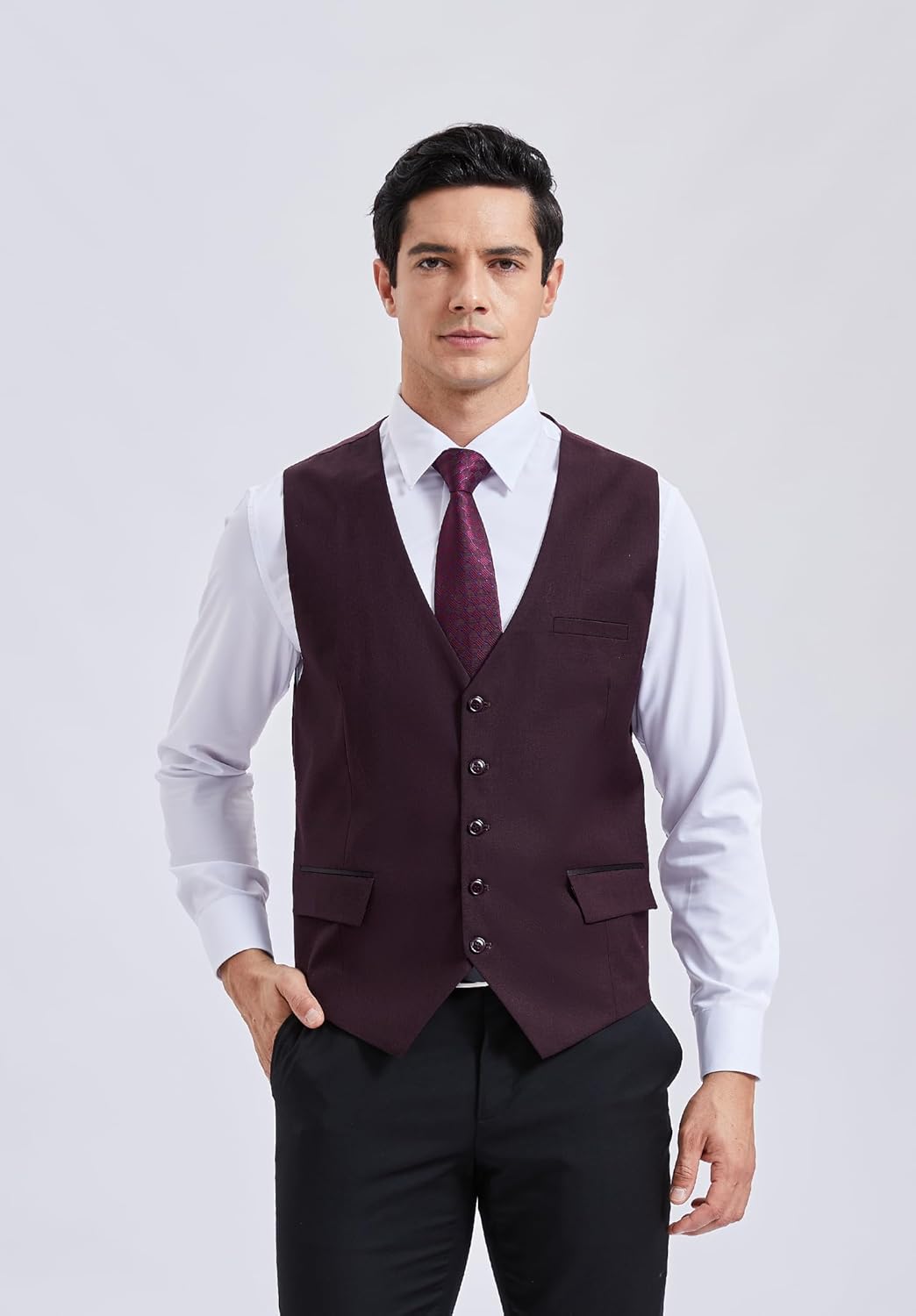 HISDERN Anzugweste für Herren Elegant Hochzeit Weste Klassische Einfarbig Casual Businessweste Forme