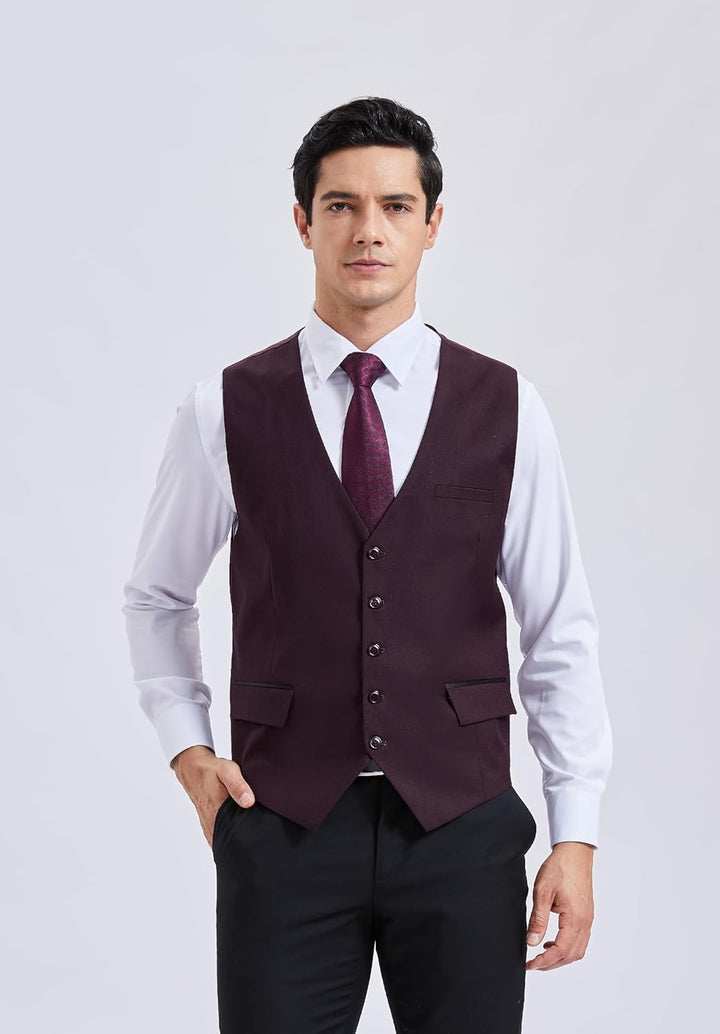 HISDERN Anzugweste für Herren Elegant Hochzeit Weste Klassische Einfarbig Casual Businessweste Forme