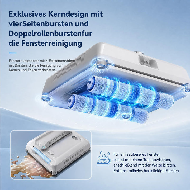 Fensterputzroboter, 9000Pa, Doppelwalzenbürste, für alle Fenster Weiss, Weiss