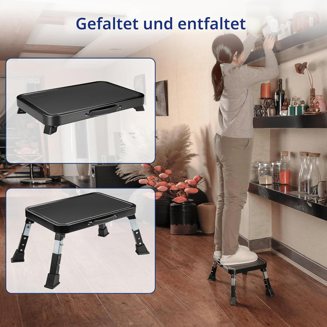 BONTEC 3-stufig höhenverstellbarer klappbarer Tritthocker mit rutschfester Plattform und Gummifüssen