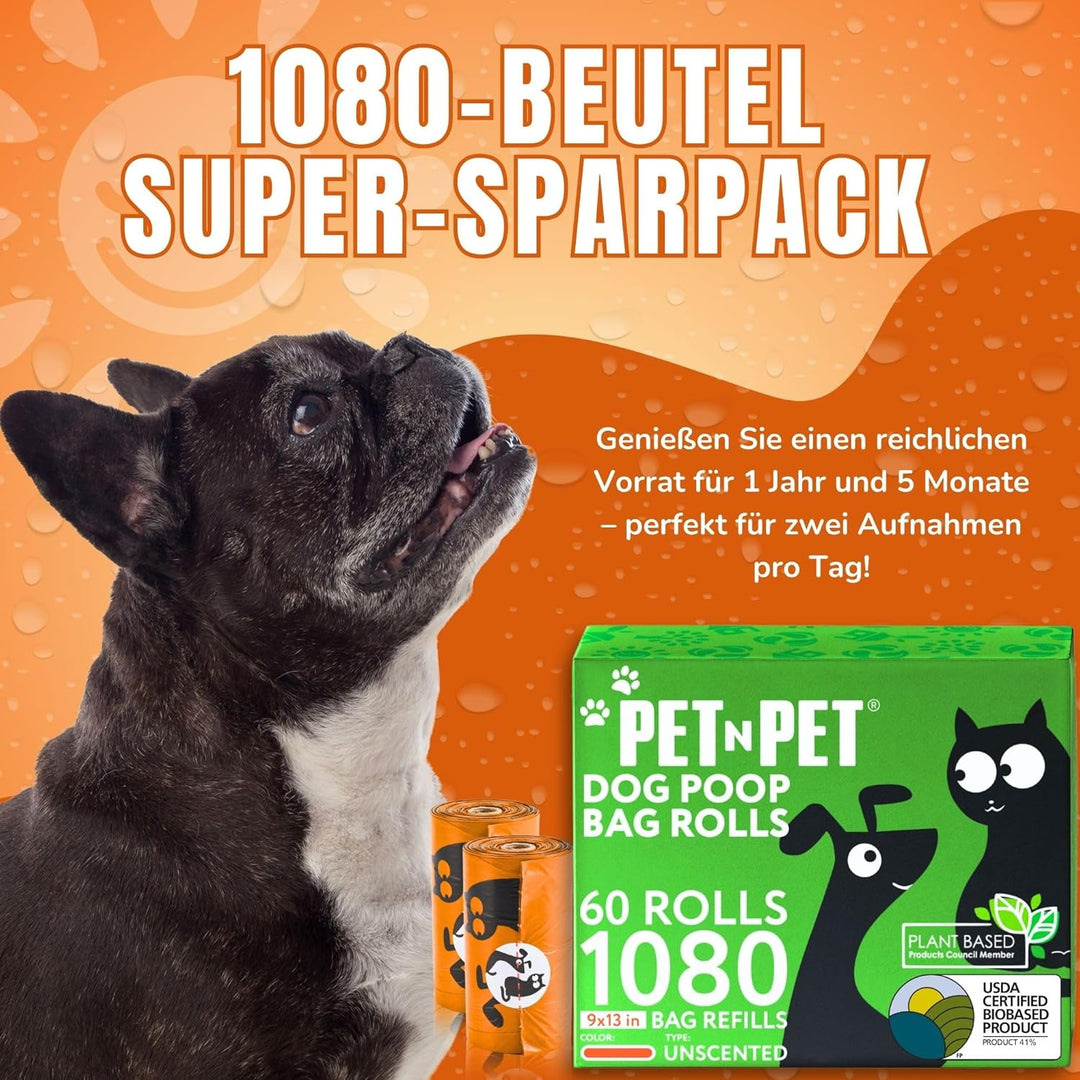 PET N PET Hundekotbeutel und Abfallbeutel USDA-zertifiziert 38% biobasierte Kotbeutel für Hunde 1080
