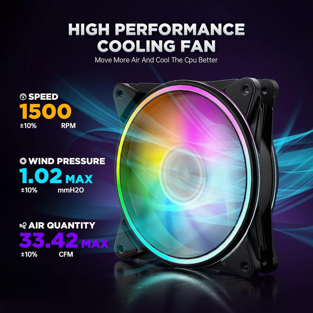 AsiaHorse PC 120MM RGB Lüfter, ARGB Gehäuselüfter mit Hub-Steuerung, 4 Rangen CPU Gehäuse Lüfter mit