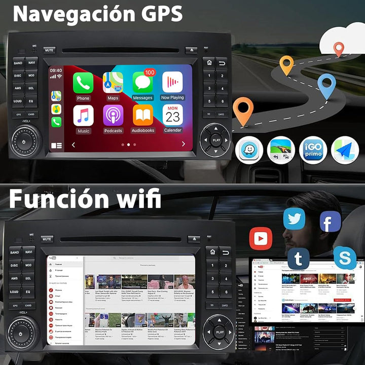 QIIKEN Autoradio mit Bildschirm, für Mercedes-Benz Autoradio Bluetooth CarPlay/Android Auto/GPS/Buil