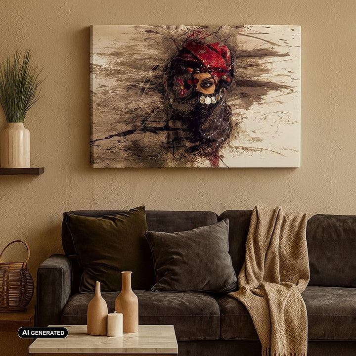 Bilder auf Leinwand Frau Folklore Leinwandbild mit Rahmen 70x50cm Wandbilder Dekoration Wohnzimmer S