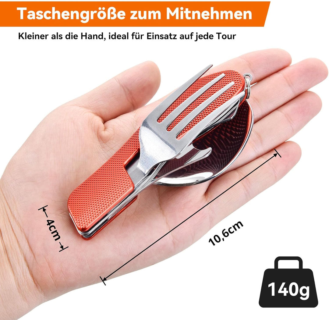 HIKENTURE® Outdoor Campingbesteck Set - Klappbesteck Outdoor Besteck aus Edelstahl mit Gürteltasche