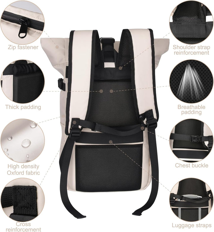 Rucksack Damen,Rolltop Rucksack Herren,28L Gross Schulrucksack Rucksack Wasserdicht mit Laptopfach 1