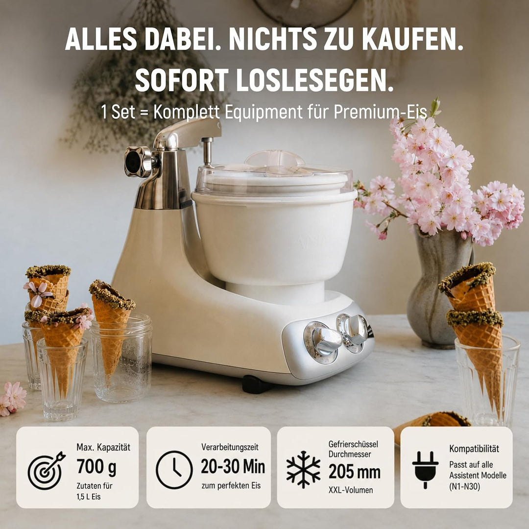 Ankarsrum Ice Cream Maker + Spatel | Speiseeismaschine Zubehör für Assistent Original N1–N30, Eis, S