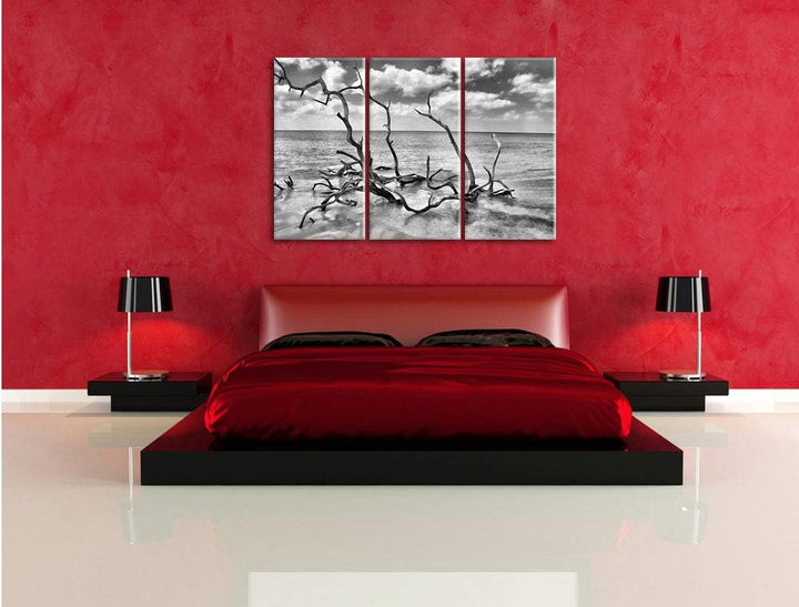 Pixxprint Monocrome, Strand Meer Havanna Kuba 3-Teiler Leinwandbild 120x80 Bild auf Leinwand