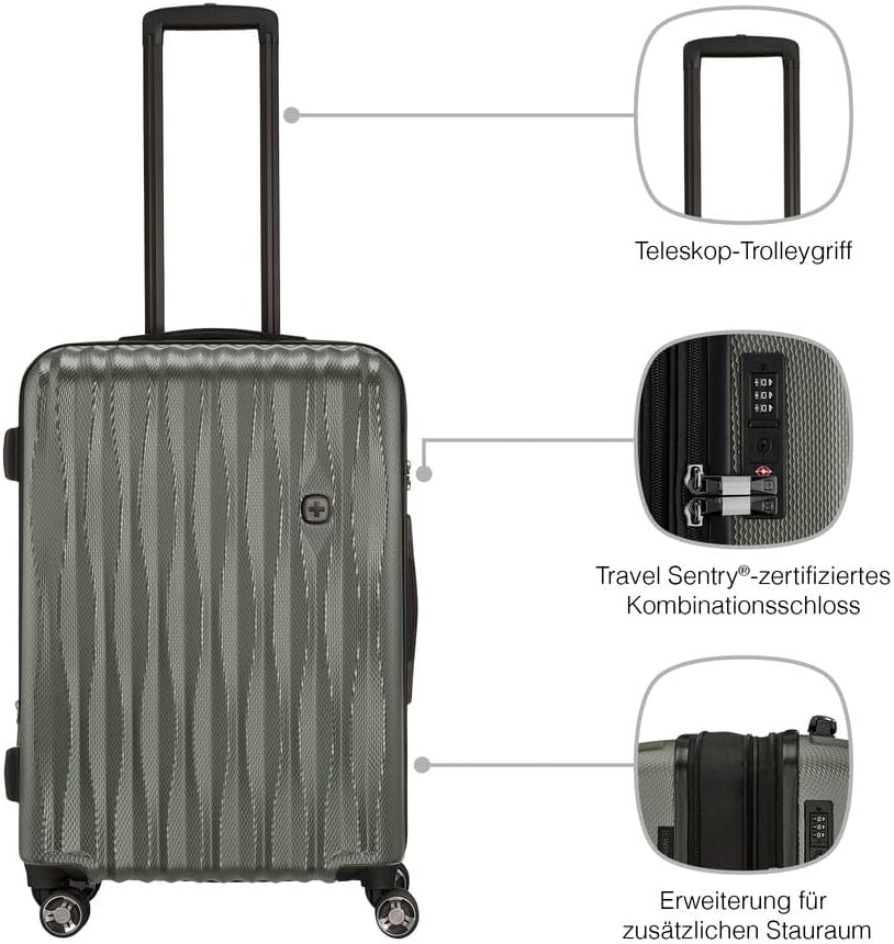 WENGER Energie M Hartschalenkoffer mit 4 Rollen, Trolley, M, 65 (75) l, Sicherheitsschloss, Damen He