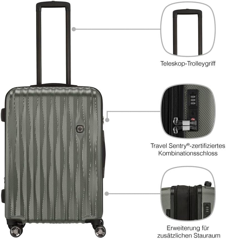 WENGER Energie M Hartschalenkoffer mit 4 Rollen, Trolley, M, 65 (75) l, Sicherheitsschloss, Damen He