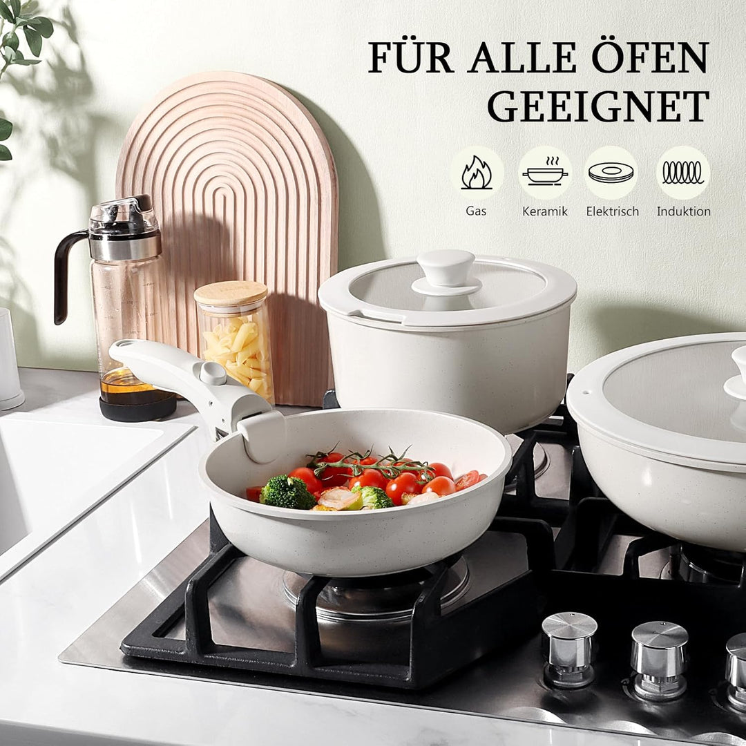 GiPP Keramik Topfset mit Abnehmbarer Griff, 5-Teilig Topf und Pfannenset mit Antihaft Beschichtet, T