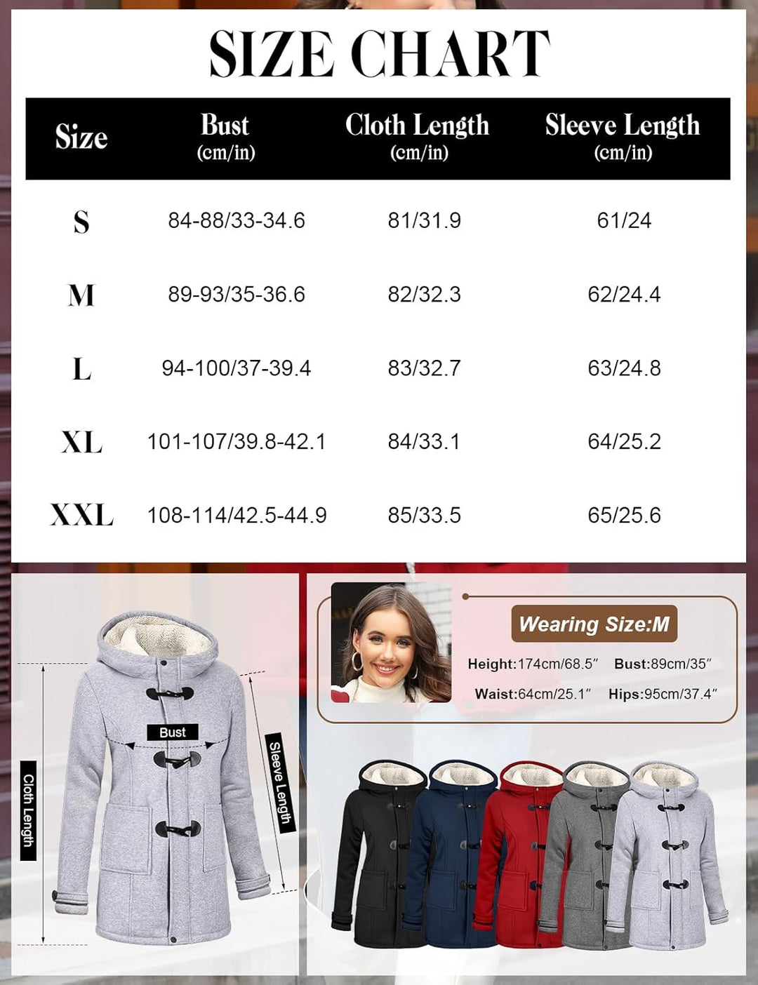 Yuson Girl Winterjacke Damen Fleecejacke Lang Wintermantel Warm Hornknopfjacke Einfarbig Kapuzenpull