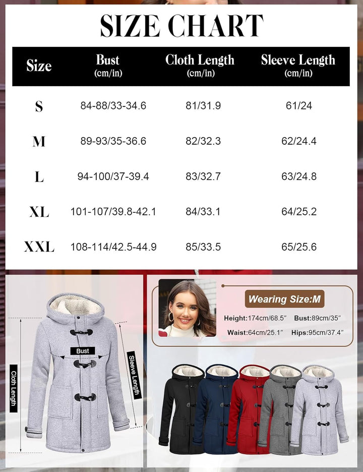 Yuson Girl Winterjacke Damen Fleecejacke Lang Wintermantel Warm Hornknopfjacke Einfarbig Kapuzenpull