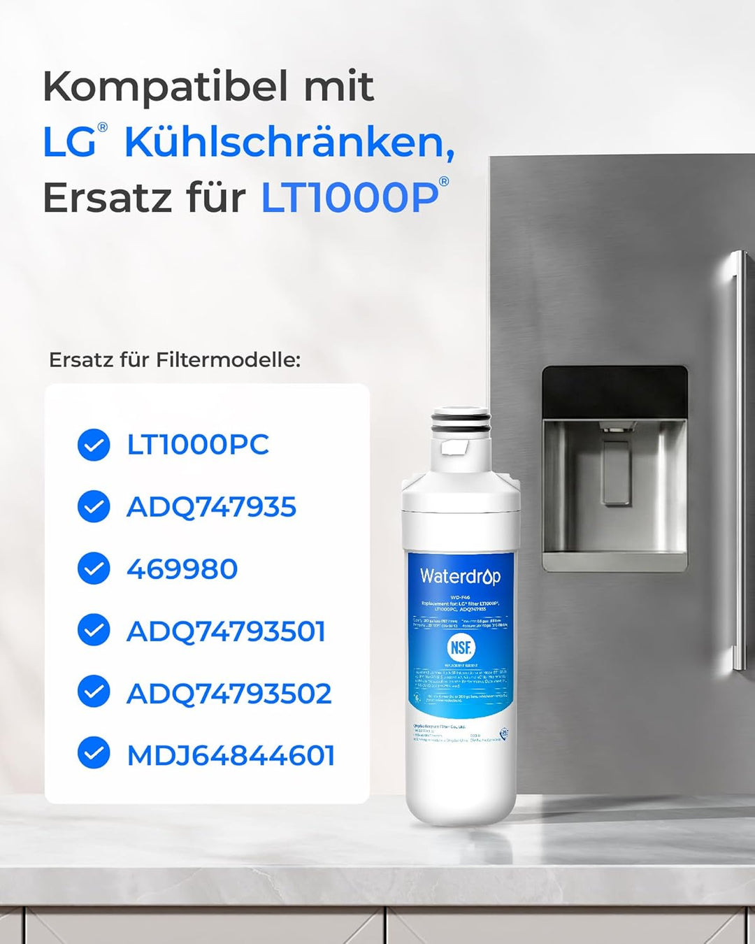 Waterdrop Kühlschrank Wasserfilter und Luftfilter Ersatz für LG® LT1000P® | Ersatz für LG® LT1000P®,