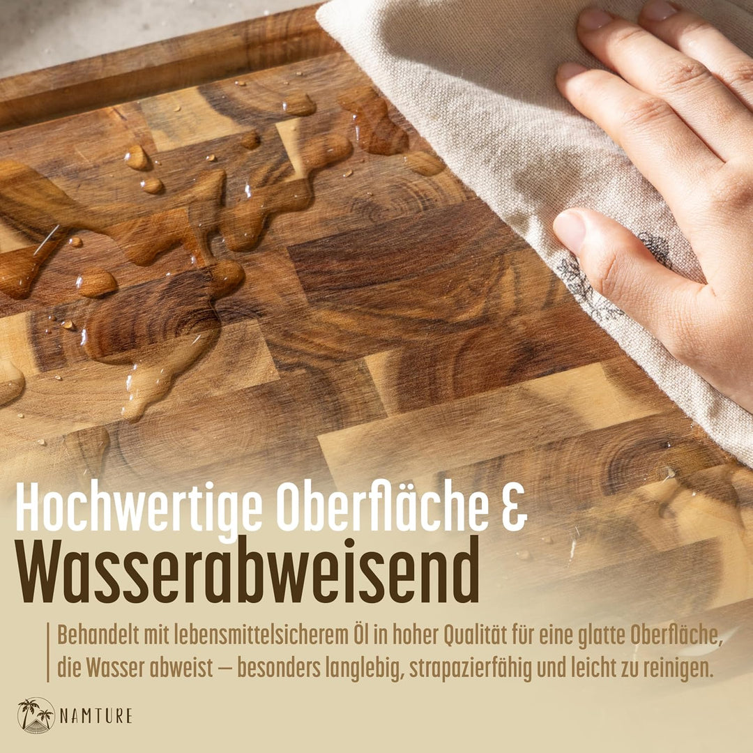 Schneidebrett Holz – 2,5 cm stark, Stirnholz aus Akazienholz, mit hochwertiger Öl-Oberfläche, Saftri