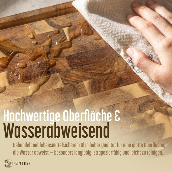 Hackblock Classic – Extra Dick 4 cm – Akazienholz Stirnholz Schneidebrett 45 x 30 cm – Premium Ölbeh