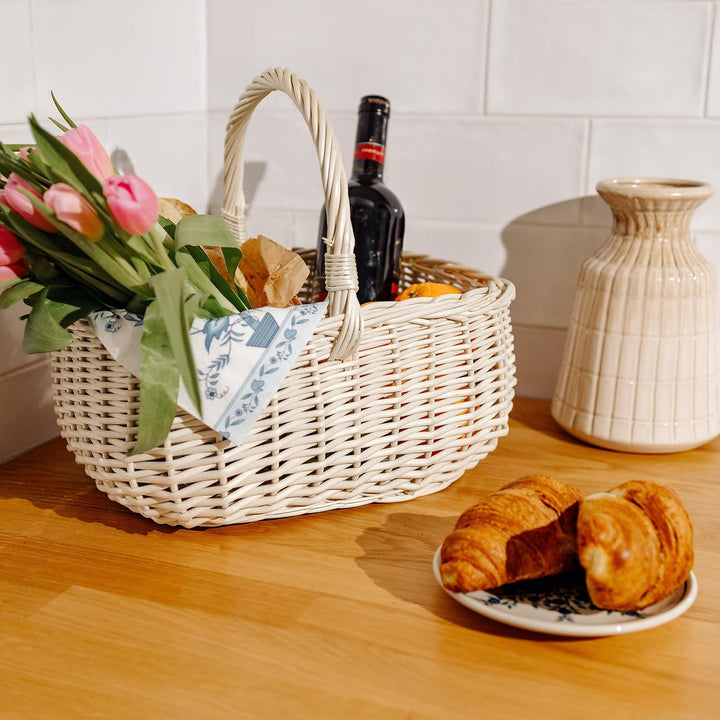 Creative Home Weisser Einkaufskorb Weidenkorb mit Henkel Picknickkorb | 36 x 27 x 32 cm cm (+/- 2 cm
