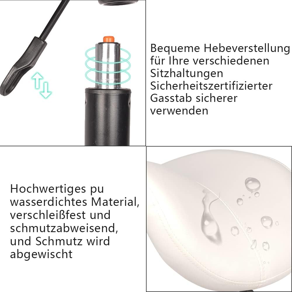 Mingone Sattelhocker Weiss Arbeitshocker 360° Drehbarer Hocker Ergonomischer Sitzhocker Höhenverstel