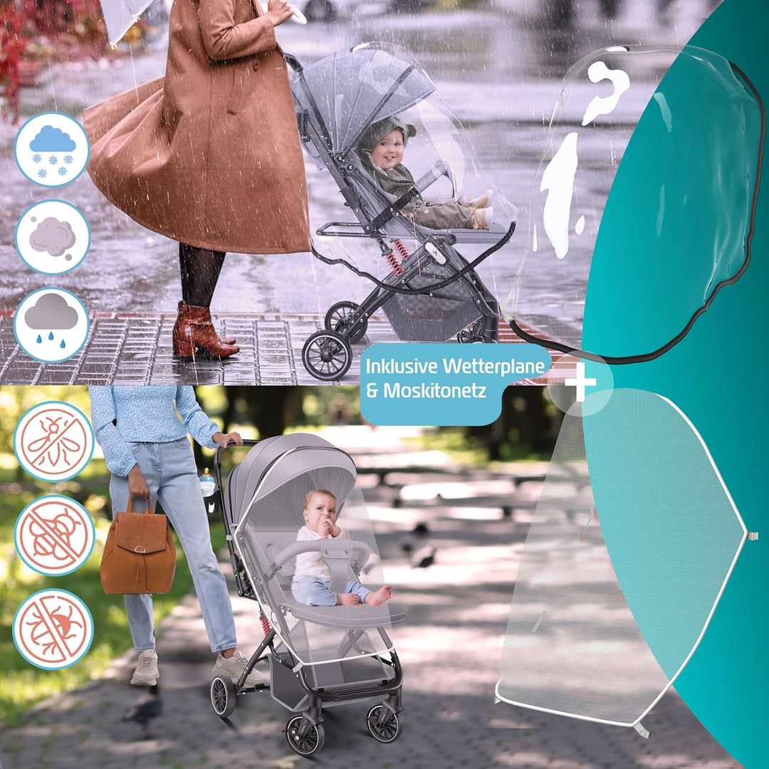 KIDIZ® Kinderwagen Kinderbuggy klappbar Liegebuggy Sportwagen Faltbar 360° Räder 5-Punkt Gurt Inkl.