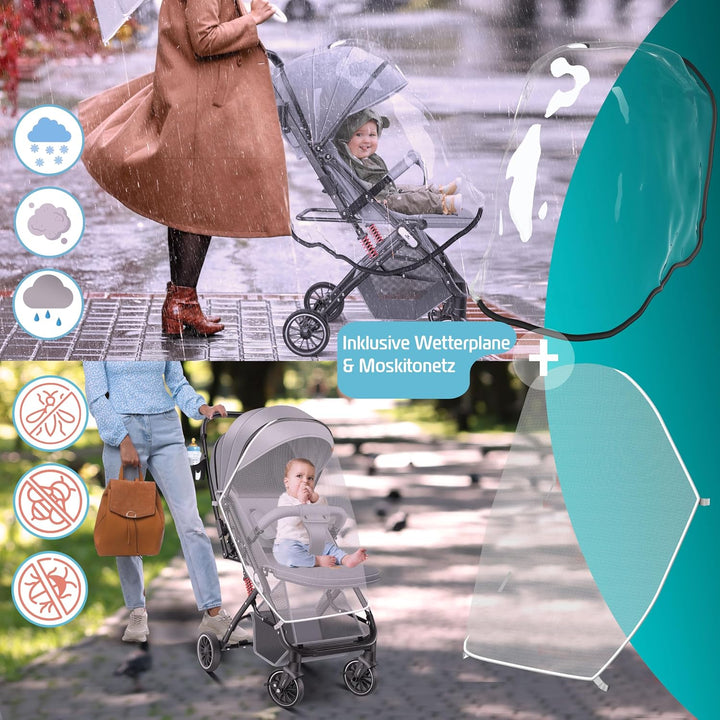 KIDIZ® Kinderwagen Kinderbuggy klappbar Liegebuggy Sportwagen Faltbar 360° Räder 5-Punkt Gurt Inkl.