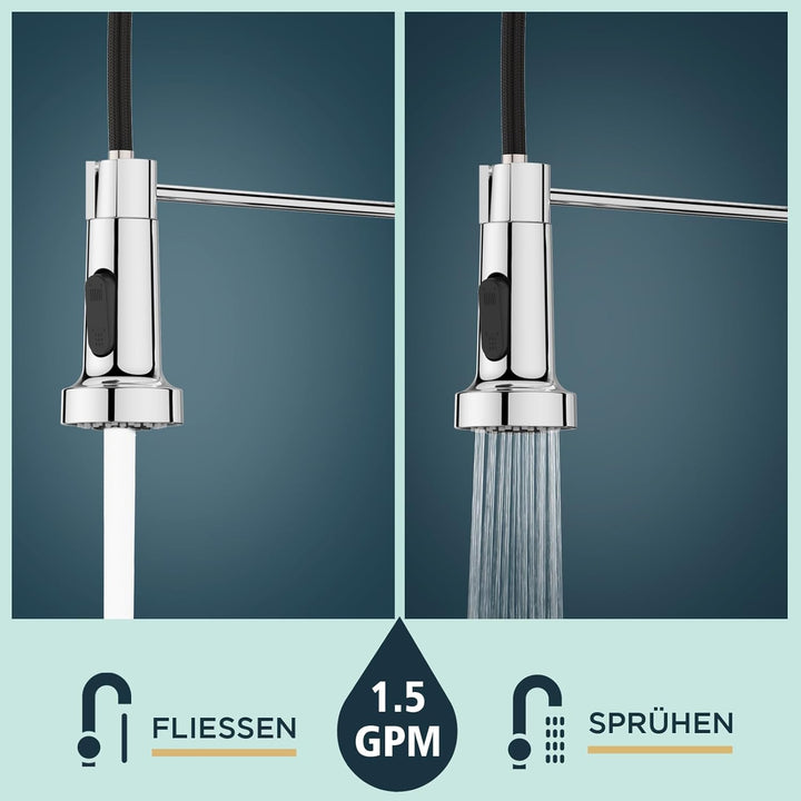 FORIOUS Wasserhahn Küche, Mischbatterie Küche Ausziehbar Brause, Einhebelmischer Küchenarmatur Spüla