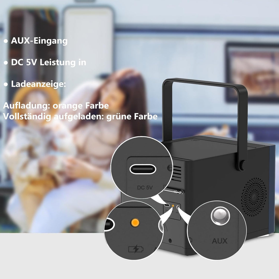 CD Player Tragbar mit Bluetooth, UKW Radio, 2000mAh wiederaufladbare Akku, MP3-Wiedergabe/USB/AUX-Ei