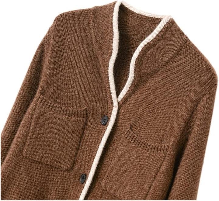 VATIVA Damen 100% Kaschmir Pullover Herbst/Winter Stehkragen Cardigan Casual Knit Tops Jacke L Karam