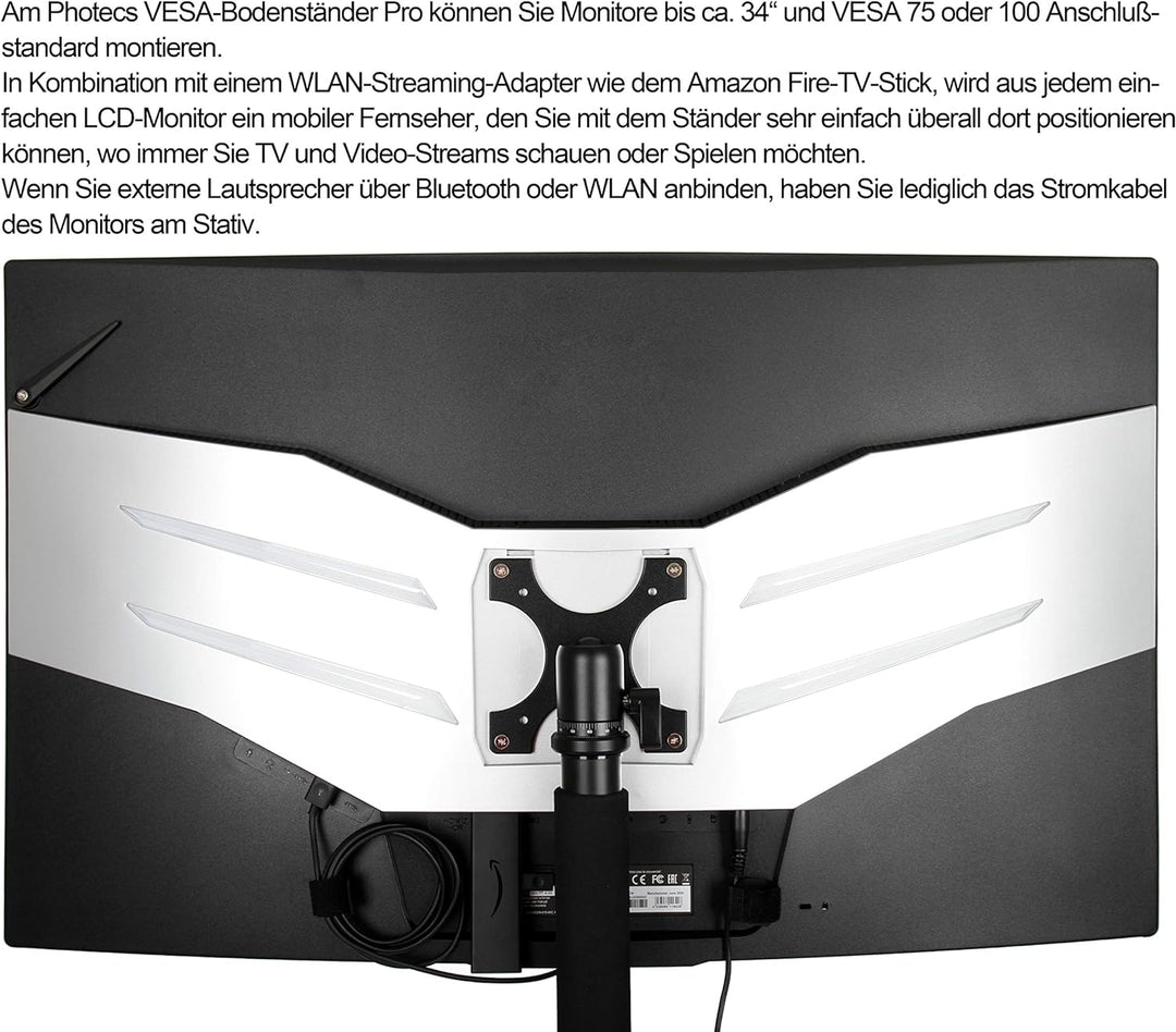 Photecs® VESA-Adapter 75/100 mit Panorama-Stativkopf Pro V2, 3/8" Anschluss Plus Adapter zu 1/4", fü