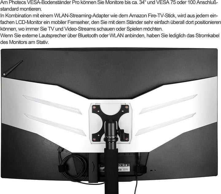 Photecs® VESA-Adapter 75/100 mit Panorama-Stativkopf Pro V2, 3/8" Anschluss Plus Adapter zu 1/4", fü