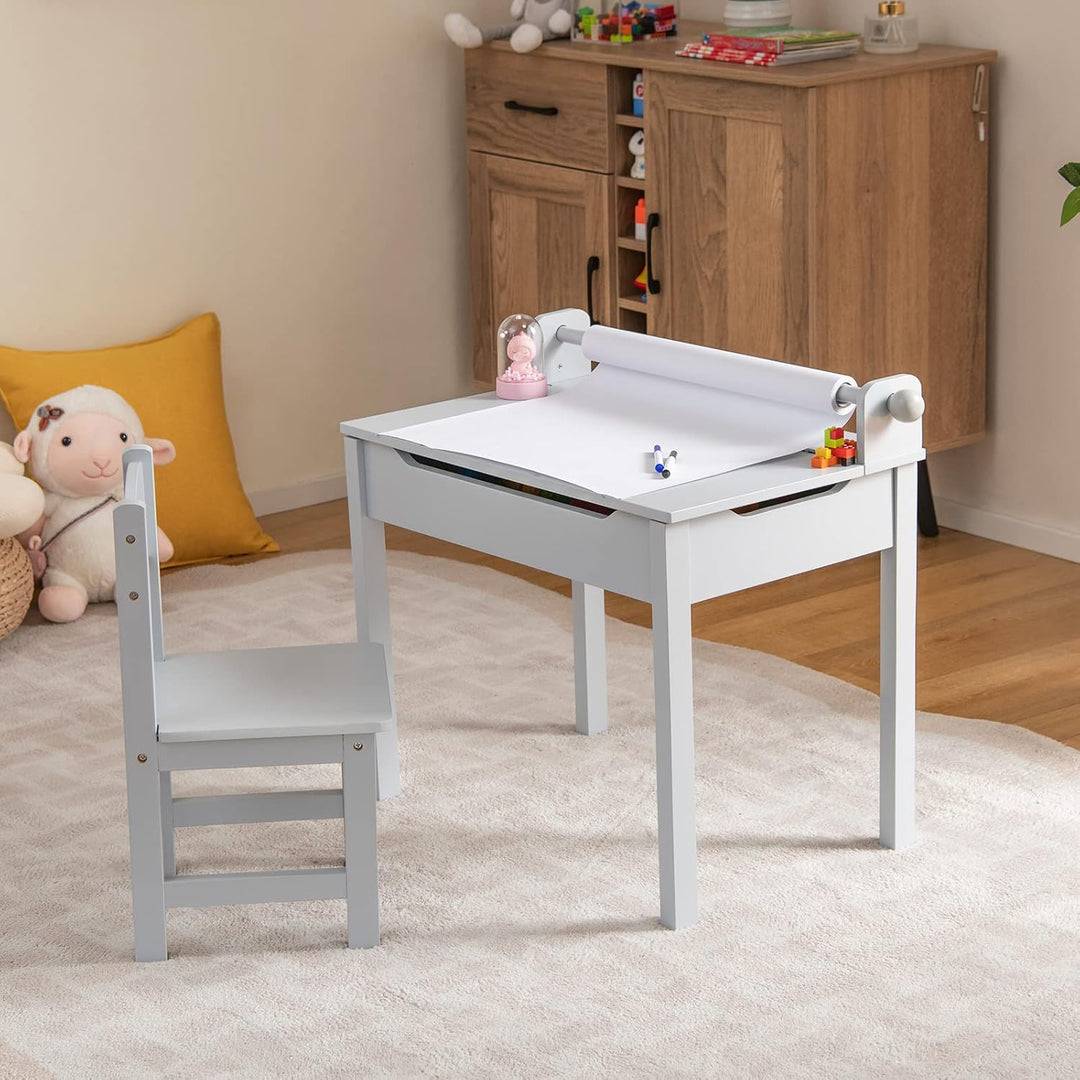 DREAMADE Schreibtisch Kinder mit Stuhl, Schülerschreibtisch aus Holz, Jugendschreibtisch, Kindertisc