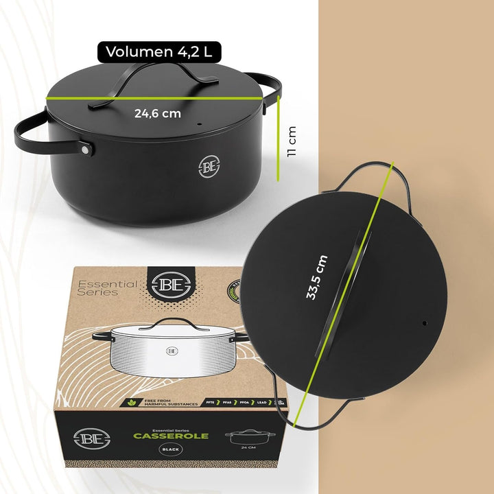 Be Living Essential Kochtopf mit Deckel Ø 24 cm (4 L) Induktion Schmortopf, Non Stick Keramik Antiha