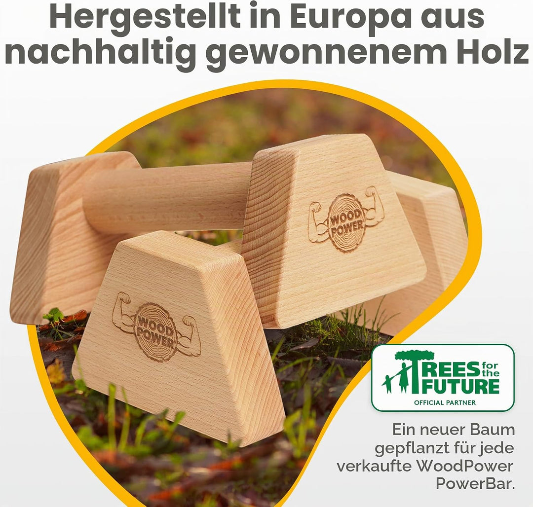 woodpower PowerBars Holz-Parallettes gelenkschonende Liegestützgriffe, Handstand-Barren &amp; Minibarren