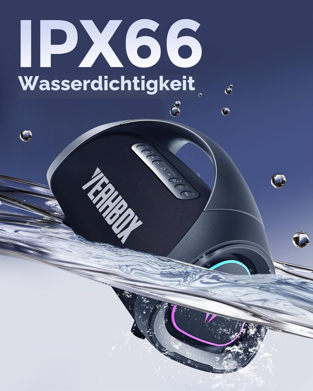 YEAHBOX Sonic Boom Max 300W Bluetooth Lautsprecher mit Massivem Bass, IPX67 Wasserdichter Tragbarer