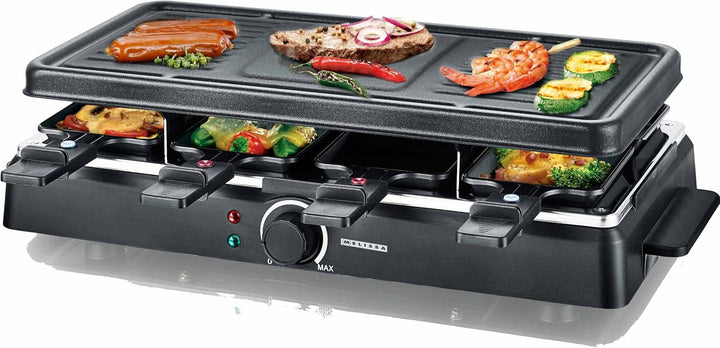 MELISSA Raclette 16300026 Raclette mit Grillplatte für 8 Personen 1200 Watt Power mit Grillplatte un